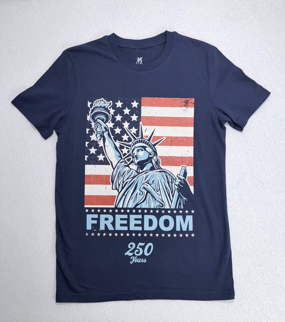 Freedom Men’s Statue of Liberty Graphic T-Shirt 250 Years Size S Navy